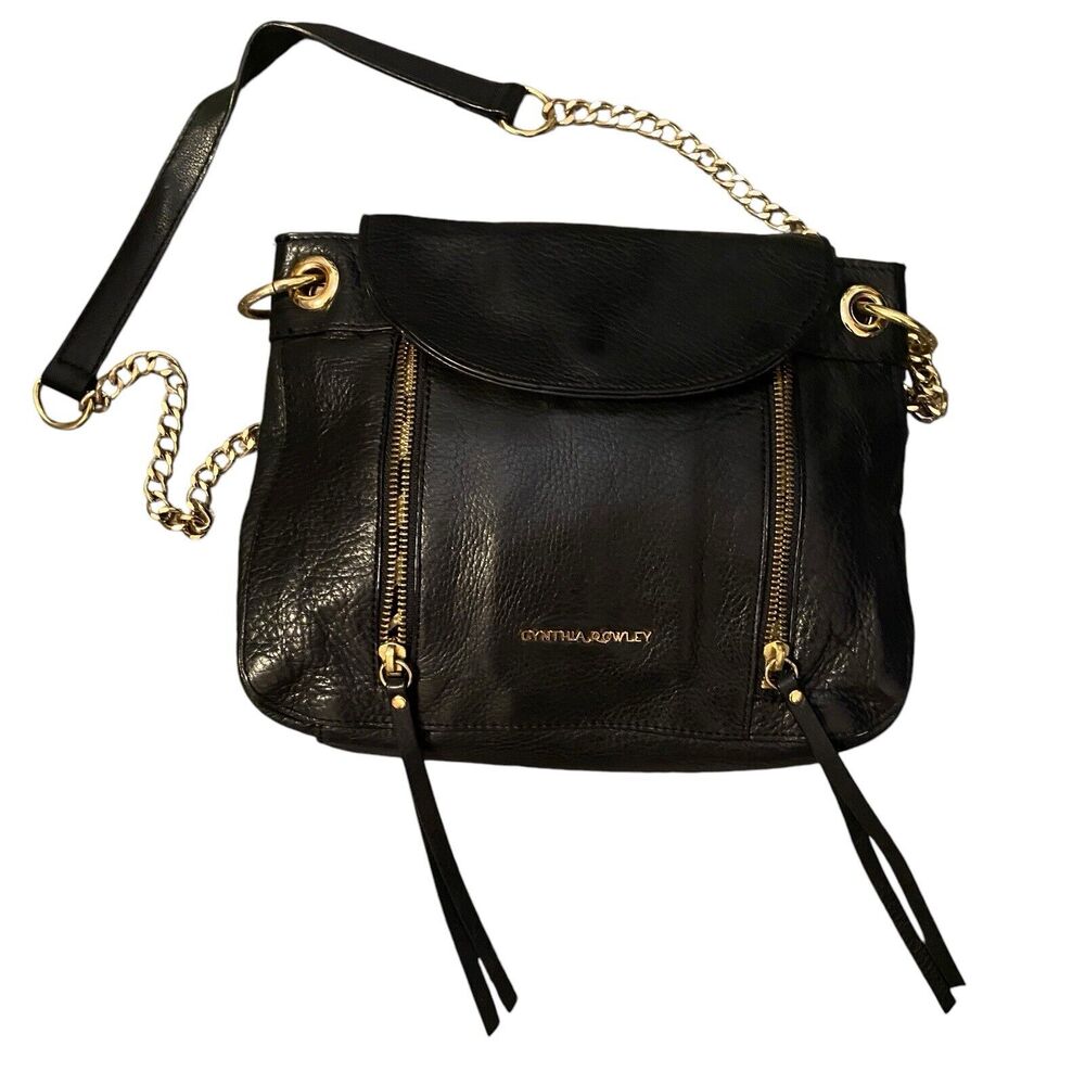Cynthia Rowley Pebbled Black Leather Crossbody Shoulder bag Chain Strap